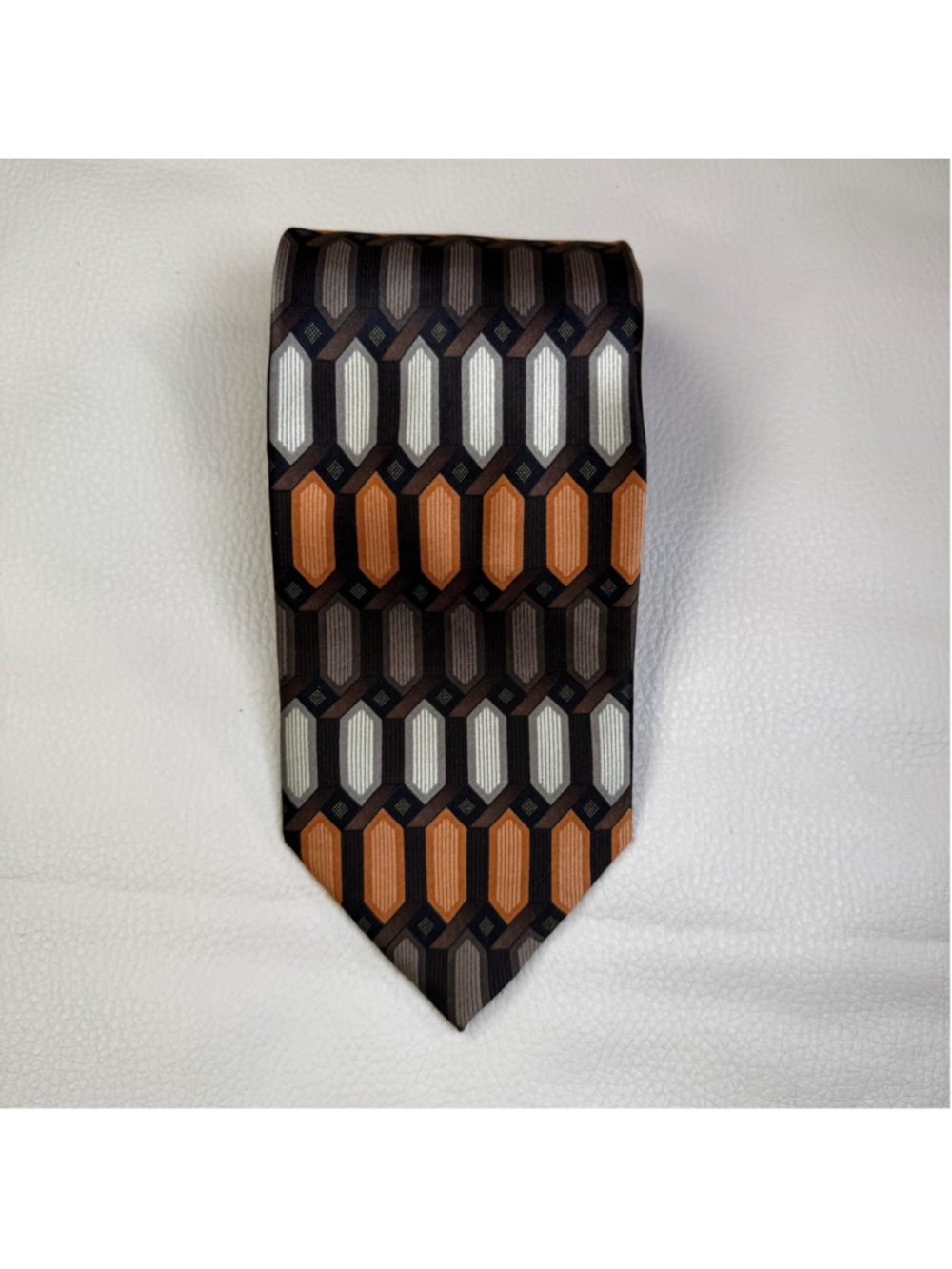 Alexander Julian Colours Tie Mens 100% Silk Geometric Brown Orange Vintage Neckt